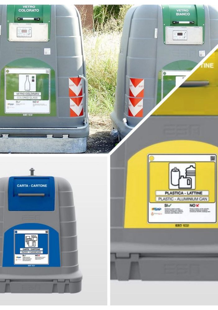 I nuovi cassonetti del vetro e la &quot;bozza&quot; dei contenitori di plastica e carta