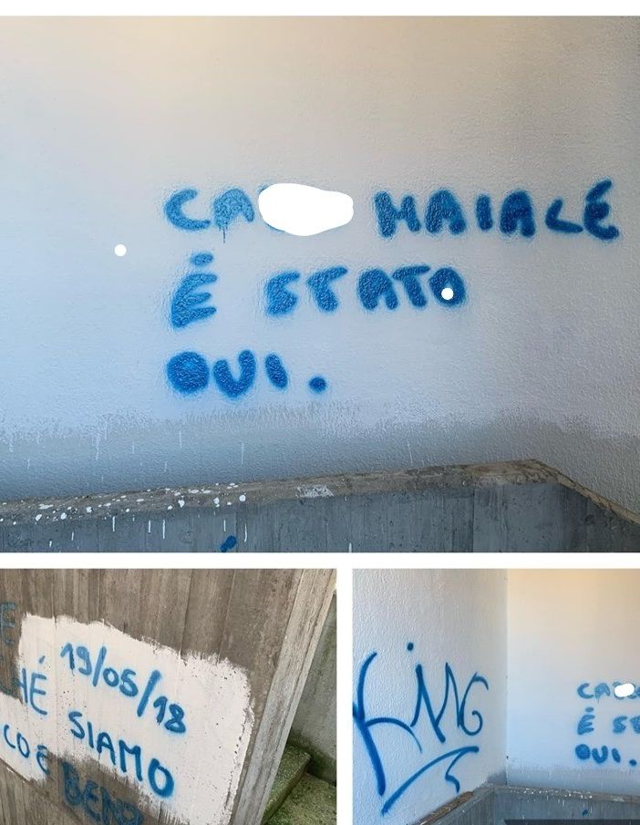 Scritte sui muri al Palazzetto dello Sport di Asti