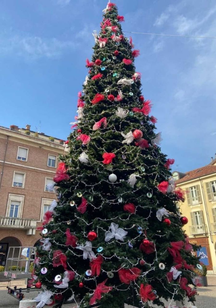 Allestito in mattinata il grande albero di Natale in piazza San Secondo