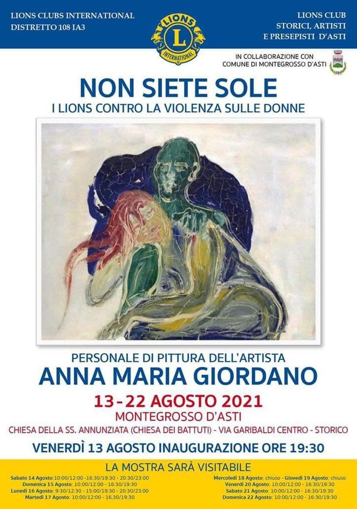 &quot;Non siete sole&quot;: il Lions Club Storici, Artisti e Presepisti a Montegrosso con la mostra personale di Anna Maria Giordano