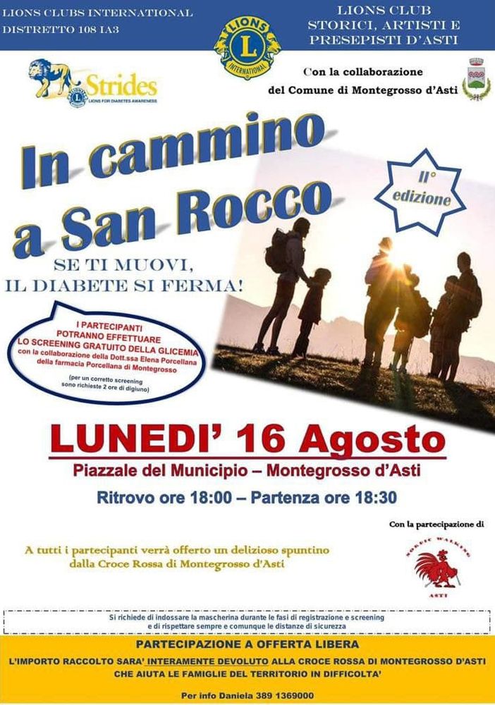Lunedì 16 agosto torna la camminata contro il diabete, a cura del Lions club storici artisti e presepisti