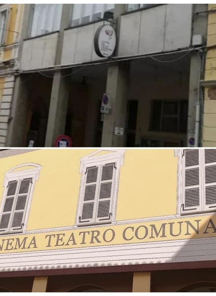 Il cinema-teatro del paese e la chiesa della Confraternita (foto a fine articolo) prima e dopo i restauri