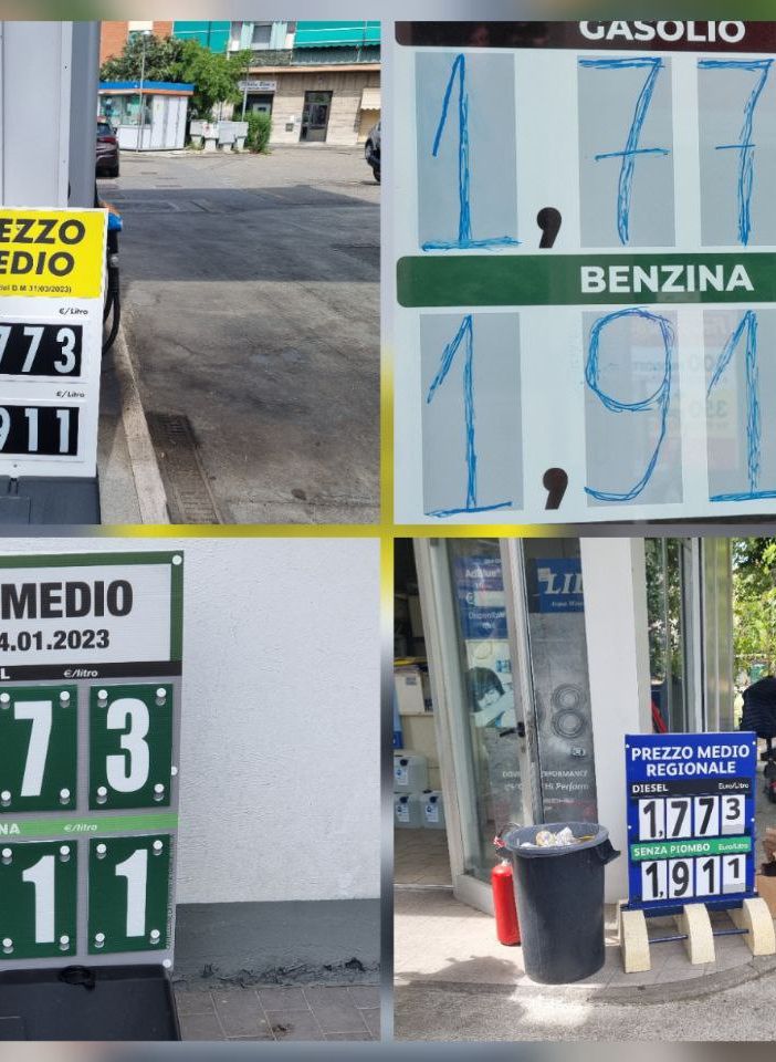 I prezzi medi esposti oggi in vari distributori della città