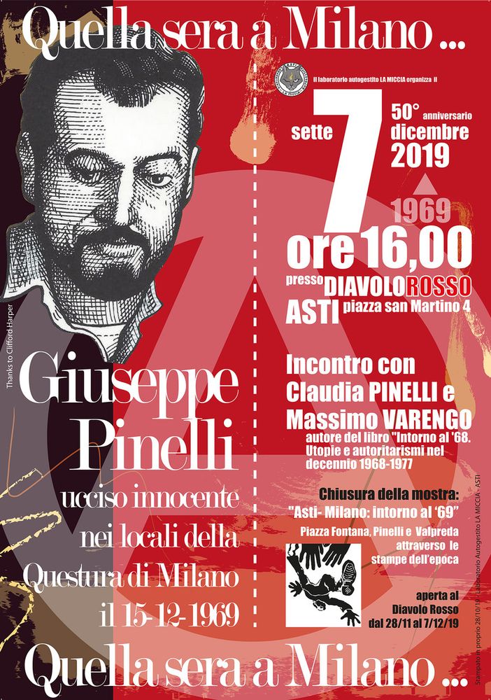 Al Diavolo Rosso &quot;Quella sera a Milano...&quot;, per ricordare Giuseppe Pinelli