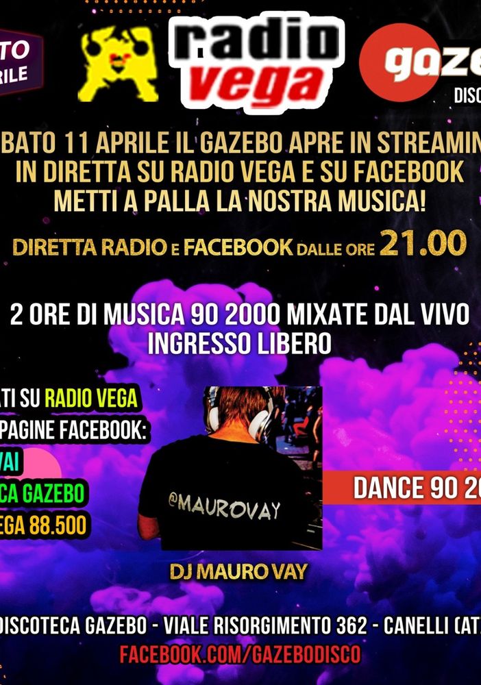 In discoteca si... ma da casa. Iniziativa di Radio Vega con il Gazebo di Canelli