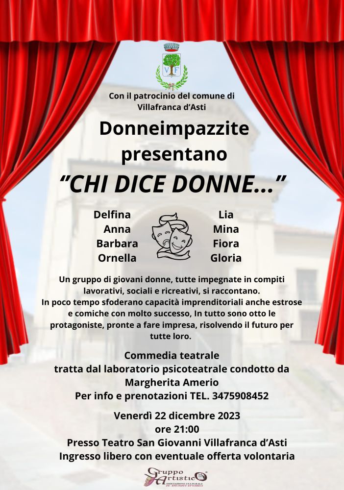A Villafranca d'Asti andrà in scena la commedia teatrale &quot;Chi dice donne...&quot;