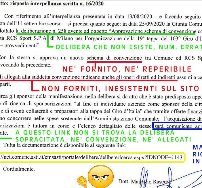 La risposta dell'Amministrazione ritenuta inadeguata da parte del Movimento 5 Stelle