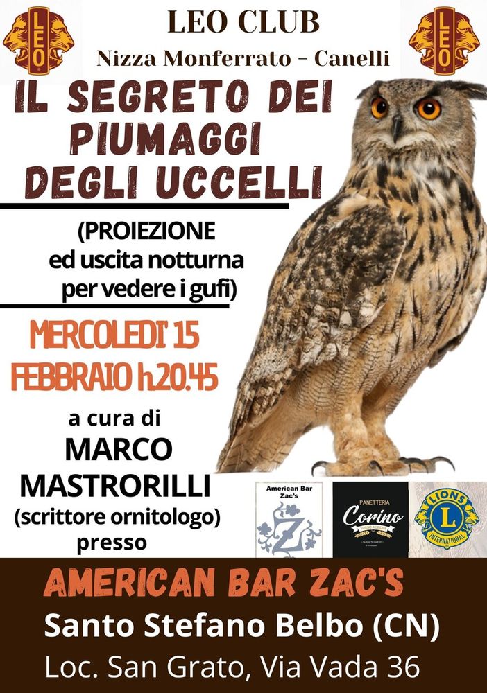 Il Leo Club Nizza Monferrato Canelli organizza la conferenza &quot;Il segreto dei piumaggi degli uccelli&quot;