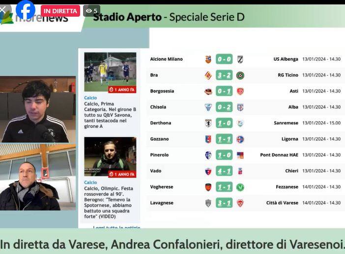 Stadio Aperto. Frenata in vetta, ma mercoledì si torna subito in campo (Video)