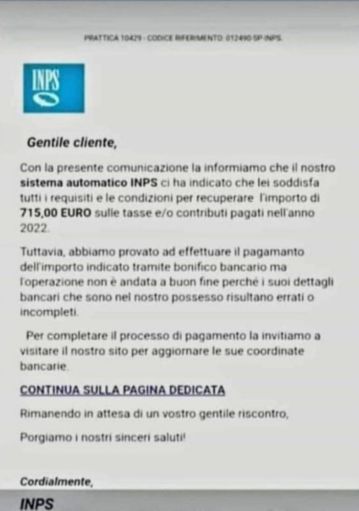 Attenti alla (ennesima) nuova truffa online che sembra arrivare da Inps