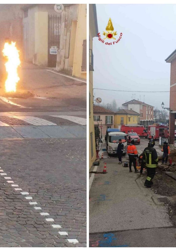 Rottura di una tubazione del gas metano a Monale e successivo incendio. Al lavoro i vigili del fuoco