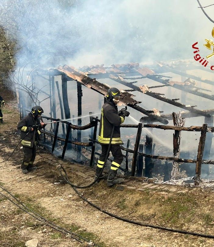 Esteso incendio a Rocchetta Palafea. Partito da un capannone si estende a bosco