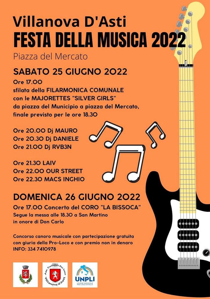 A Villanova d'Asti torna la Festa della Musica in piazza del mercato