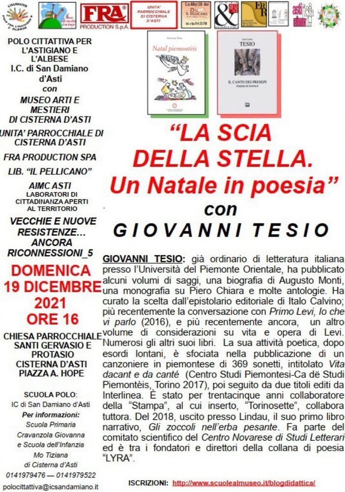 Rimandato a domenica 19 dicembre a Cisterna, l'incontro con Giovanni Tesio