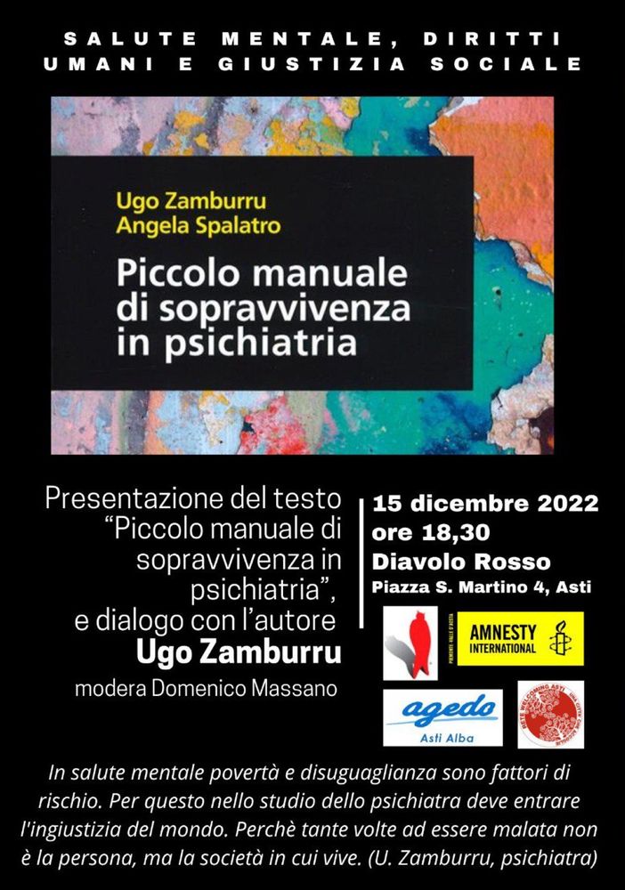 Al Diavolo Rosso di Asti presentazione del 'Piccolo manuale di sopravvivenza in psichiatria' con  Ugo Zamburru