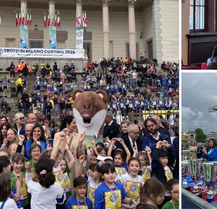 Claudia Colli in tre momenti delle celebrazioni per la &quot;Festa dell'Europa&quot;