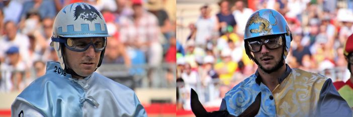 I due fantini vincenti nel 2019, Dino Pes per Cattedrale e Mattia Chiavassa per Baldichieri. Ph Merfephoto I due fantini vincenti nel 2019, Dino Pes per Cattedrale e Mattia Chiavassa per Baldichieri. Ph Merfephoto