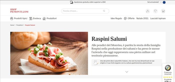 La pagina dedicata a Raspini sul sito shopiemonte La pagina dedicata a Raspini sul sito shopiemonte