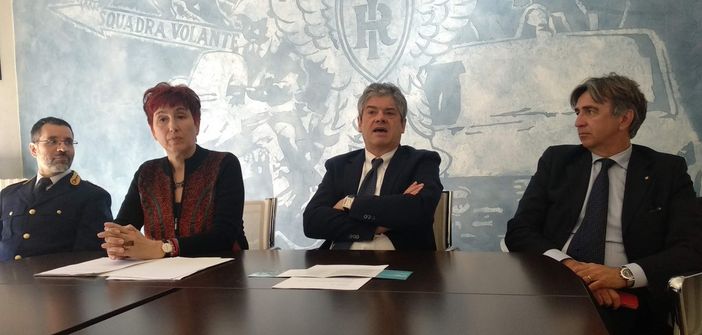 Nella foto, da sinistra: Stefano Ceveriati (capo di Gabinetto della Questura), la dott.ssa Faranda Cordella, il presidente Amalberto e il direttore dell'Unione Industriale Maurizio Spandonaro