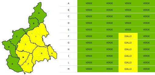 Allerta gialla per temporali attesi su buona parte del Piemonte
