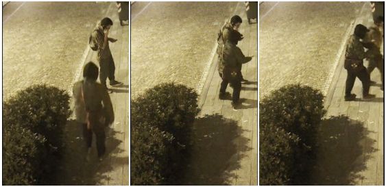 L'aggressione da parte del rapinatore documentata da una videocamera di sicurezza comunale L'aggressione da parte del rapinatore documentata da una videocamera di sicurezza comunale