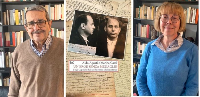 Aldo Agosti e Marina Cassi in un collage fotografico con la copertina del loro libro dedicato a Capriolo Aldo Agosti e Marina Cassi in un collage fotografico con la copertina del loro libro dedicato a Capriolo