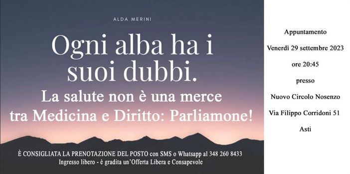 Al Circolo Nosenzo si discuterà di vaccini e libertà di scelta terapeutica Al Circolo Nosenzo si discuterà di vaccini e libertà di scelta terapeutica