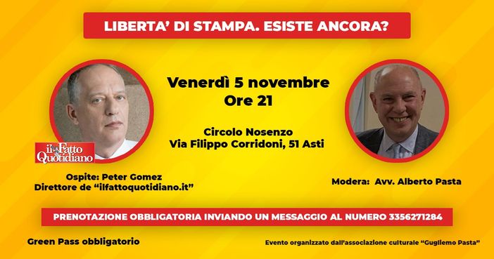 La locandina dell'incontro in programma venerdì 5 novembre al circolo Nosenzo