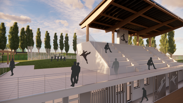 Un render che mostra come sarà la futura tribuna Un render che mostra come sarà la futura tribuna