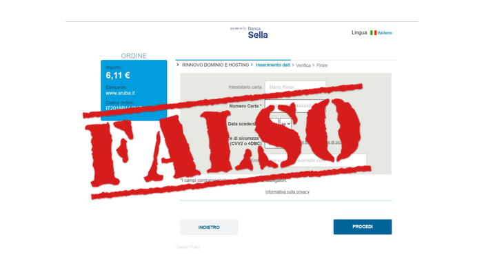 Il sito civetta utilizzato dai truffatori per cercare di carpire i dati bancari dei destinatari della mail