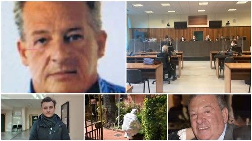 Collage fotografico di fatti e persone relativi l'omicidio Amoretti