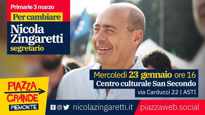 La 'Piazza Grande' di Nicola Zingaretti dà appuntamento al Centro Culturale San Secondo