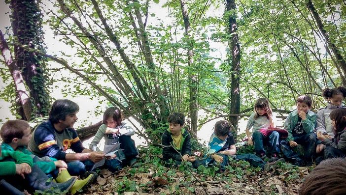 Gruppo di bimbi del progetto Bimbisvegli, nel bosco con il maestro Gruppo di bimbi del progetto Bimbisvegli, nel bosco con il maestro
