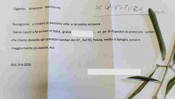 100 mascherine per la Questura di Asti per esprimere gratitudine e vicinanza 100 mascherine per la Questura di Asti per esprimere gratitudine e vicinanza