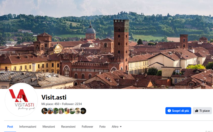 La pagina Facebook Visit.asti con l'evidenza di un mucchio di follower La pagina Facebook Visit.asti con l'evidenza di un mucchio di follower