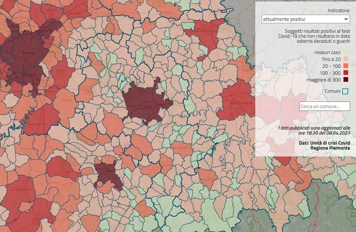 Mappa contagi covid in Piemonte