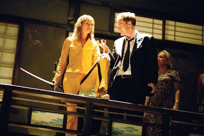 Uma Thurman e Quentin Tarantino sul set di "Kill Bill"