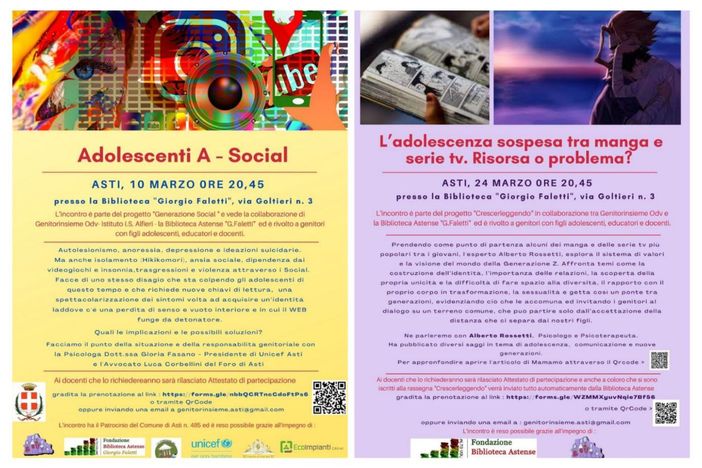Proseguono gli incontri gratuiti sulla genitorialità in programma in Biblioteca Astense Proseguono gli incontri gratuiti sulla genitorialità in programma in Biblioteca Astense
