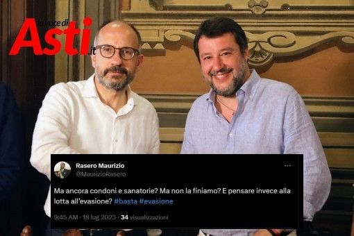 Nell'immagine (ph. Merphefoto - Efrem Zanchettin) la stretta di mano tra Rasero e Salvini durante la visita elettorale da parte di quest'ultimo e, in sovrapposizione, il tweet di Rasero Nell'immagine (ph. Merphefoto - Efrem Zanchettin) la stretta di mano tra Rasero e Salvini durante la visita elettorale da parte di quest'ultimo e, in sovrapposizione, il tweet di Rasero