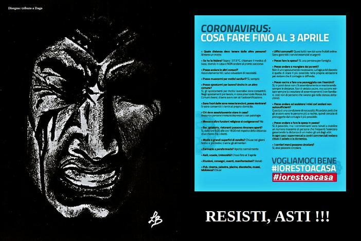 "Resisti, Asti!": l'arte al servizio dell'informazione. I disegni di un astigiano diventano cartelli anti Coronavirus (FOTOGALLERY)