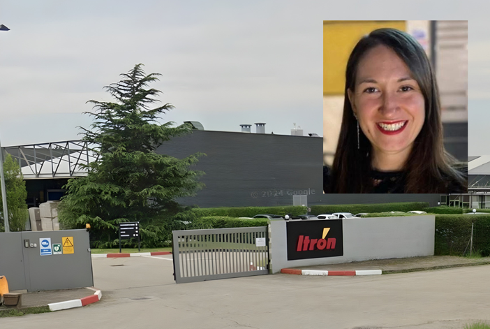 La sede astigiana di Itron e, nel riquadro, Deborah Petruccelli