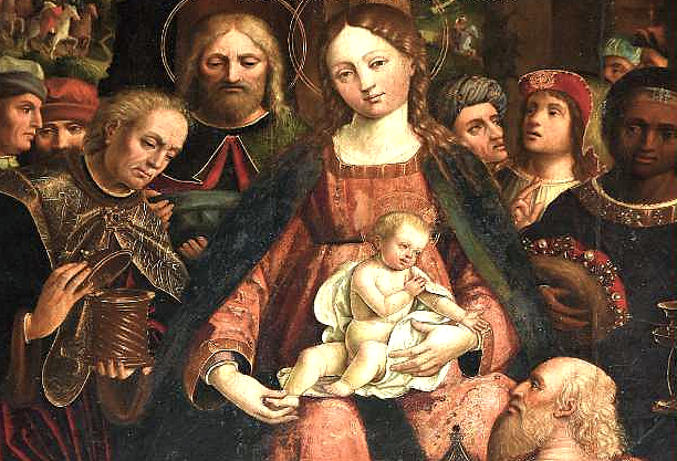 Particolare dell'Adorazione dei Magi, polittico di Gandolfino nella Collegiata di Asti