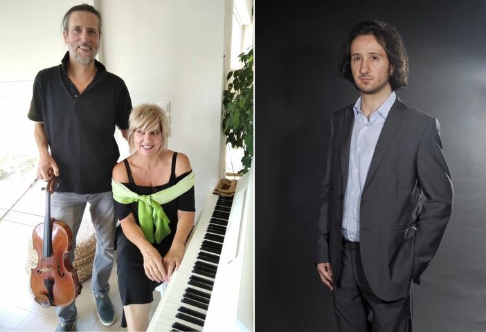 Illias Sdoukos (viola) e Maria Iliana Katsoura (soprano). Nell'immagine a destra, il compositore astigiano Fabio Mengozzi