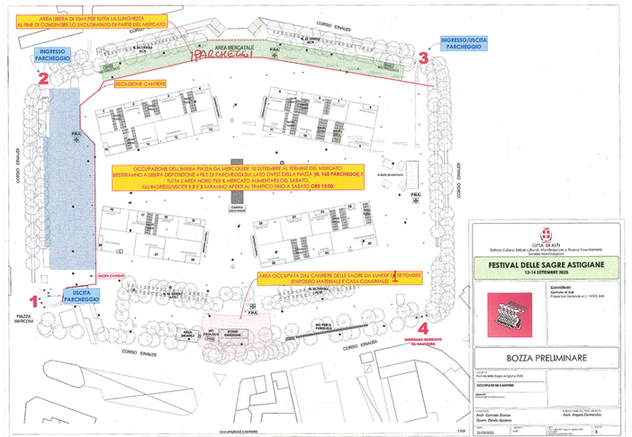 La cartina della piazza con indicate le progressive chiusure