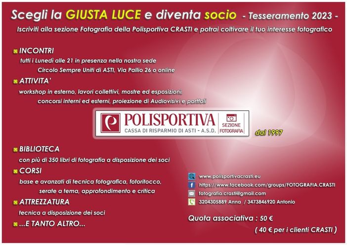Avviata la campagna tesseramenti della Polisportiva CrAsti Sezione Fotografia Avviata la campagna tesseramenti della Polisportiva CrAsti Sezione Fotografia