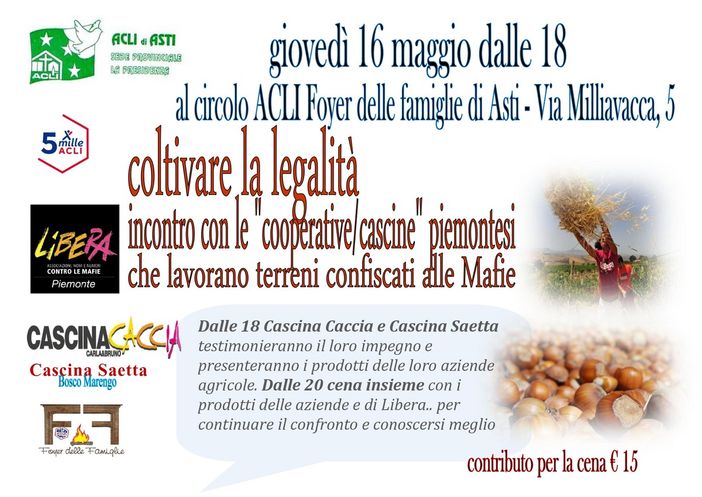 Il 16 maggio alle 18 si "Coltiva la legalità" con Cascina Caccia e Cascina Saetta Il 16 maggio alle 18 si "Coltiva la legalità" con Cascina Caccia e Cascina Saetta
