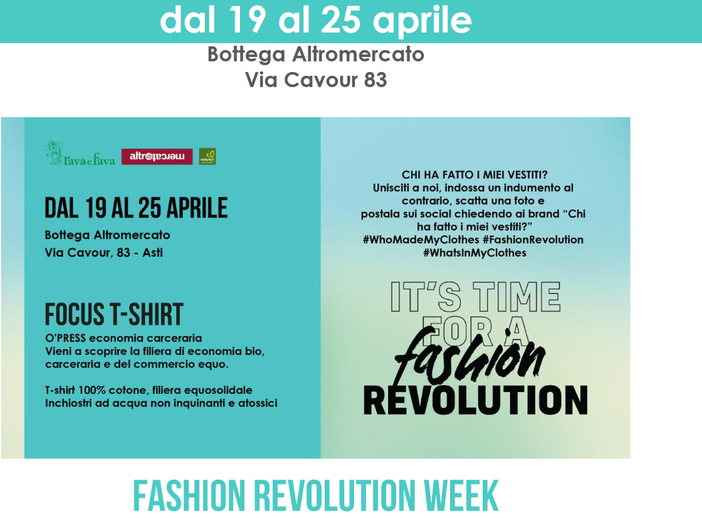 Dal 19 al 25 aprile, la Cooperativa Rava e Fava aderisce a Fashion Revolution Week Dal 19 al 25 aprile, la Cooperativa Rava e Fava aderisce a Fashion Revolution Week