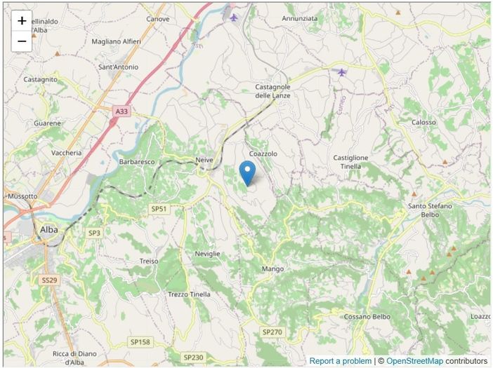 Lo screenshot (tratto dal sito dell'INGV) relativo la prima delle due scosse avvenute a Coazzolo Lo screenshot (tratto dal sito dell'INGV) relativo la prima delle due scosse avvenute a Coazzolo
