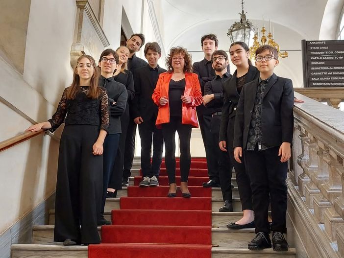 Foto di gruppo per i componenti del MagichArpeEnsemble