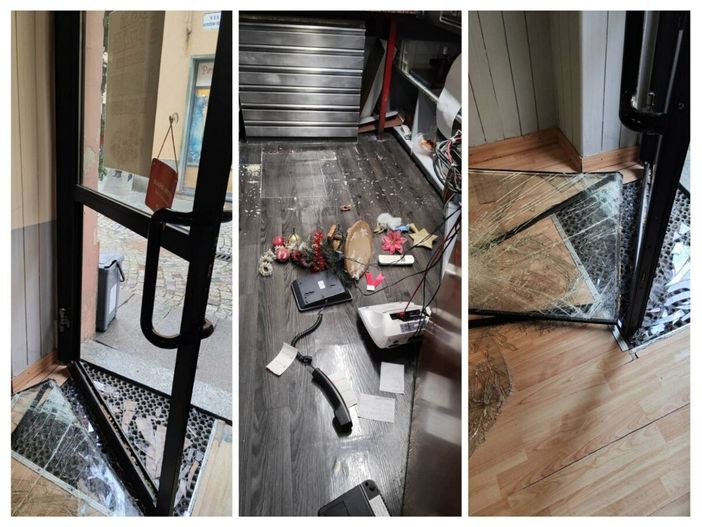 Un collage di immagini della spaccata (foto tratte dal profilo Facebook del titolare)